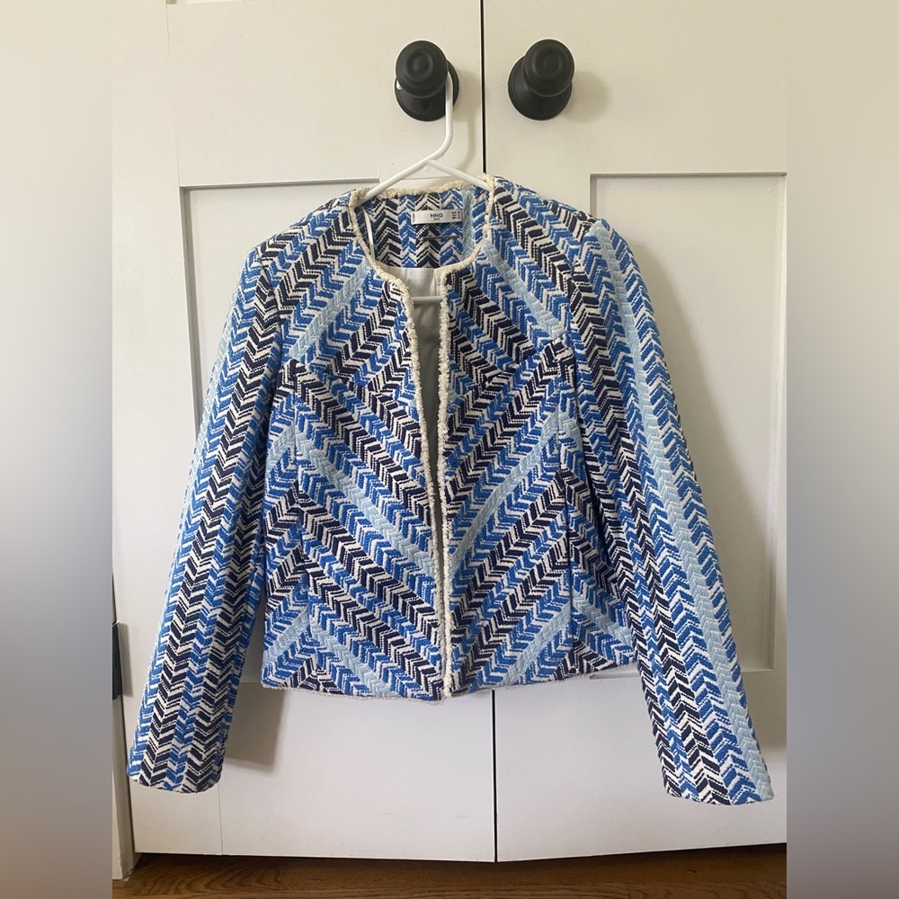 MNG Women’s Blue And Black Chevron Patterned Suit in Size S